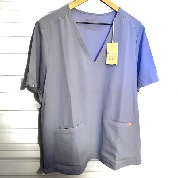 FIGS NWT XXL Casma Three Pocket Top Ciel Blue V-Neck Scrubs Workwear Nurse LNA - Picture 2 of 9